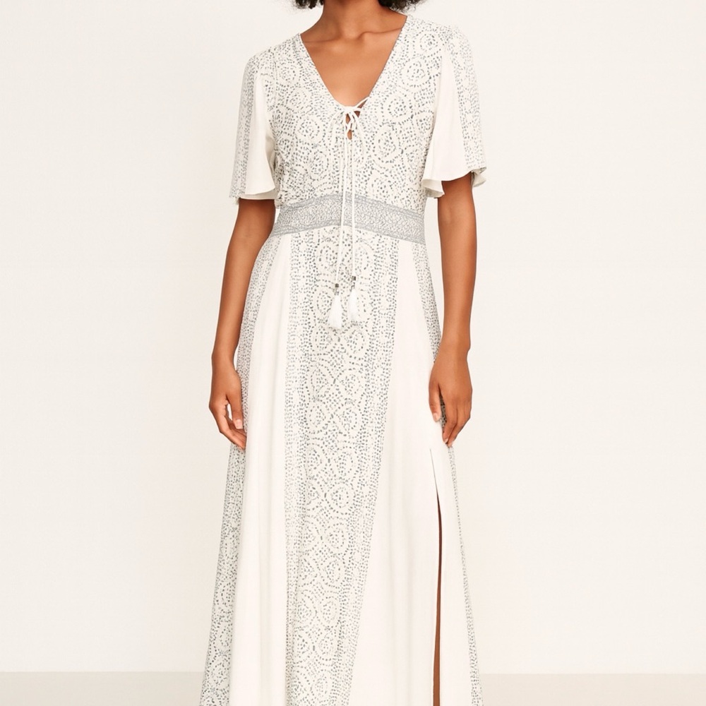 Chic White and Gray Lace Maxi Dress